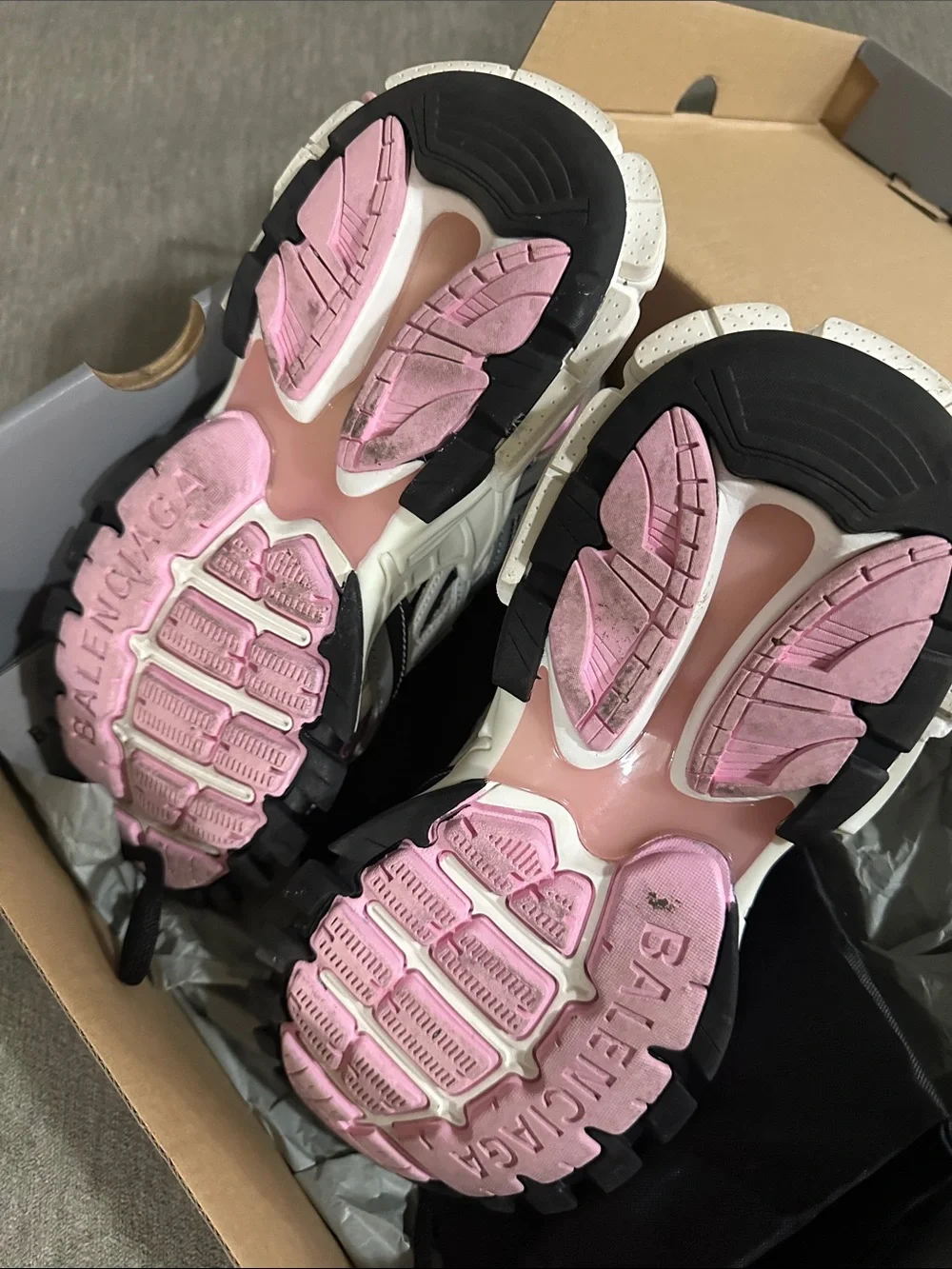 Balenciaga Multi-Layer Track Sneakers in Pink, White & Black - Picture 2 of 3